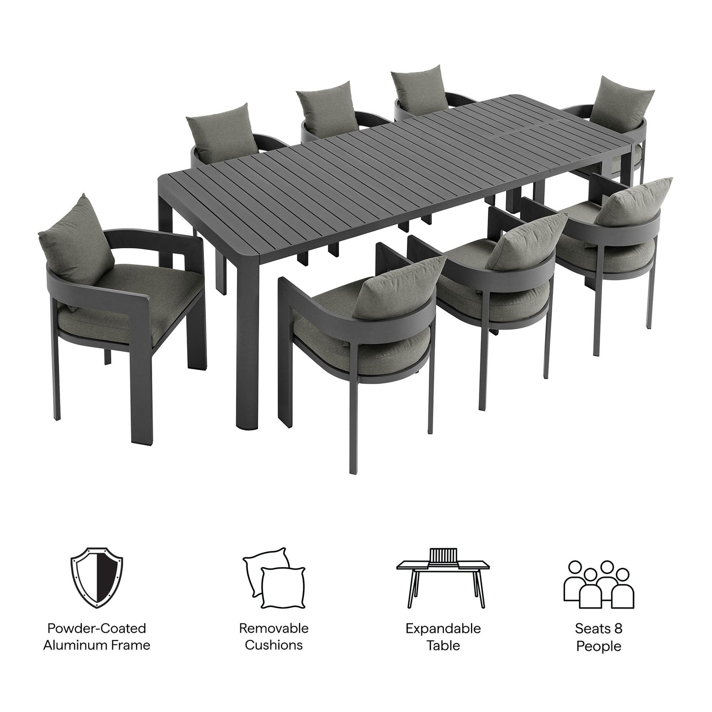 Tahoe 9-Piece Outdoor Patio Aluminum Dining Set With Extendable Table