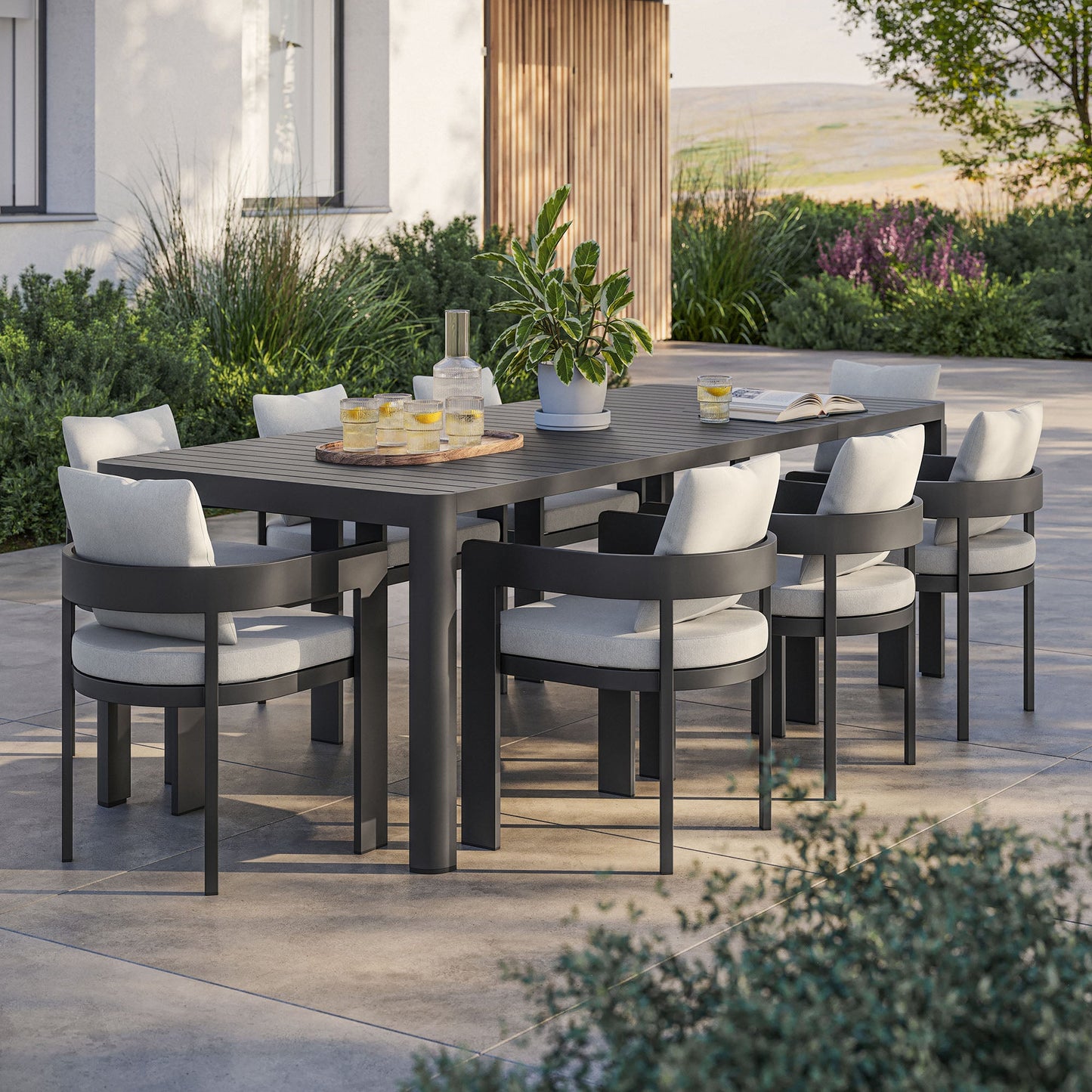 Tahoe 9-Piece Outdoor Patio Aluminum Dining Set With Extendable Table