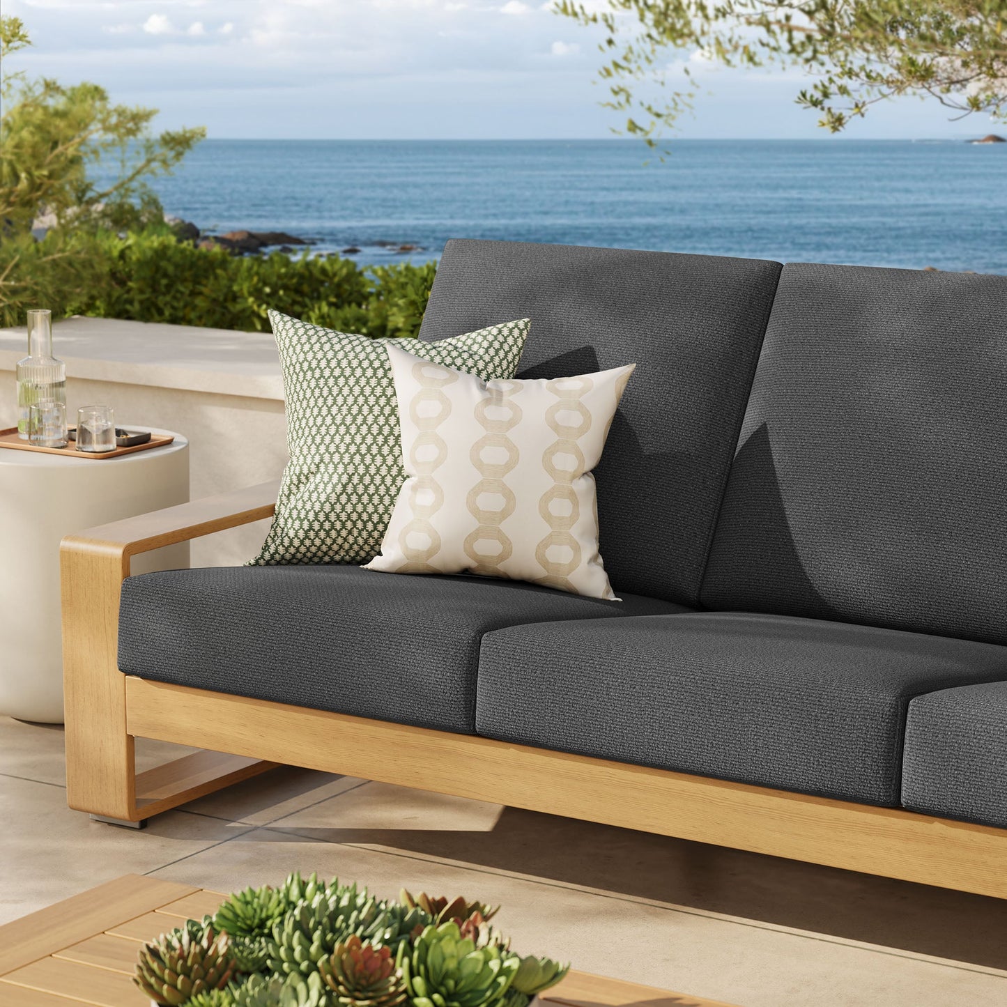 Lirienne Outdoor Patio Aluminum Faux Wood Sofa
