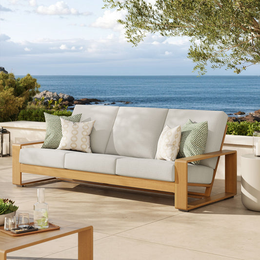 Lirienne Outdoor Patio Aluminum Faux Wood Sofa
