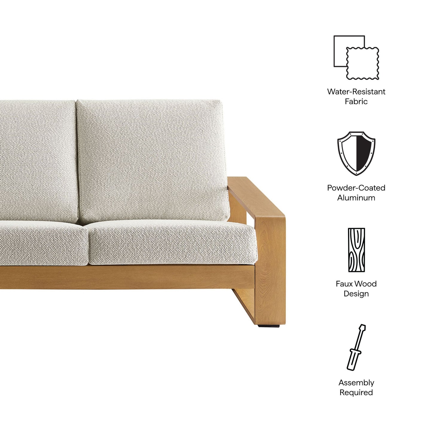 Lirienne Outdoor Patio Aluminum Faux Wood Sofa