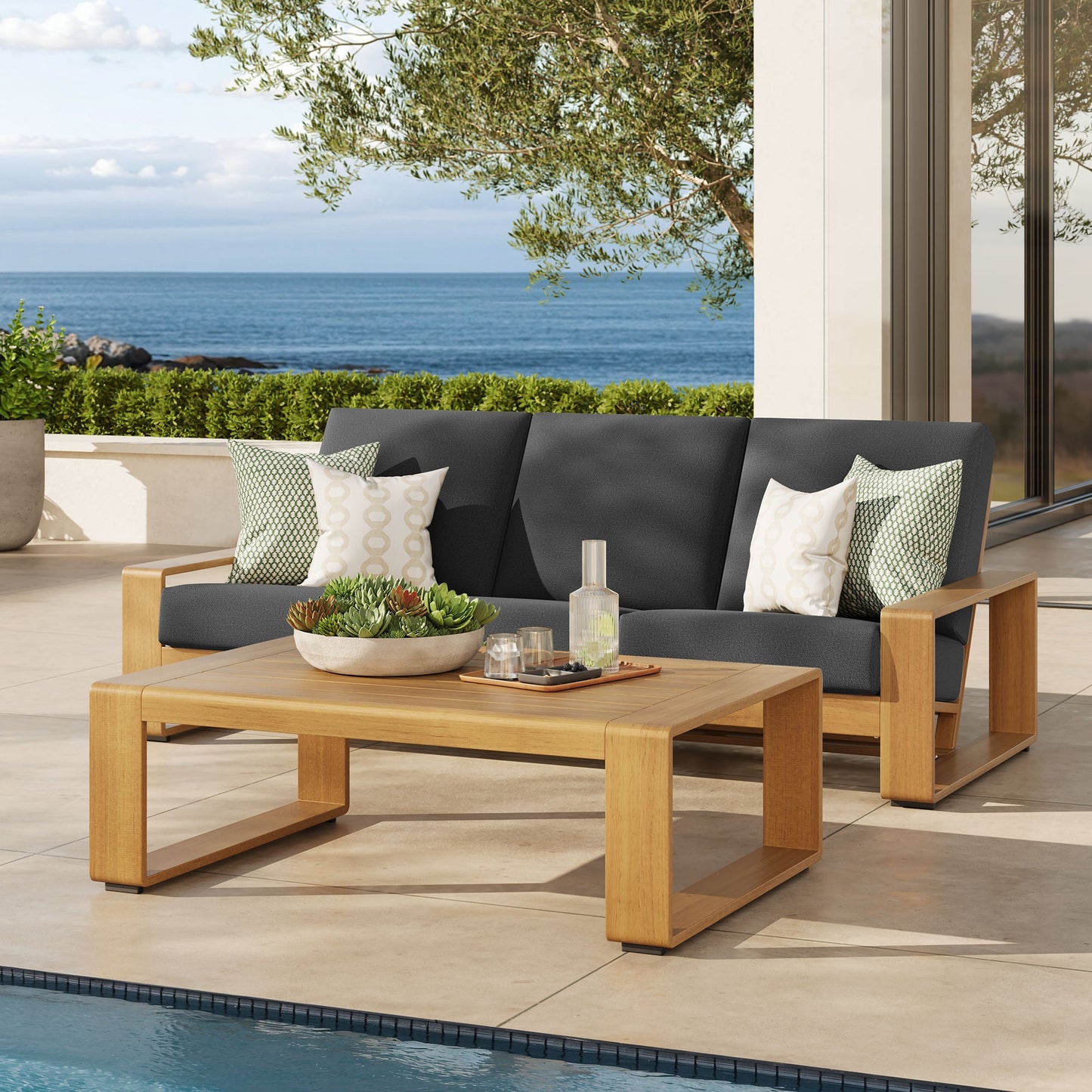 Lirienne 2-Piece Outdoor Patio Aluminum Faux Wood Furniture Set