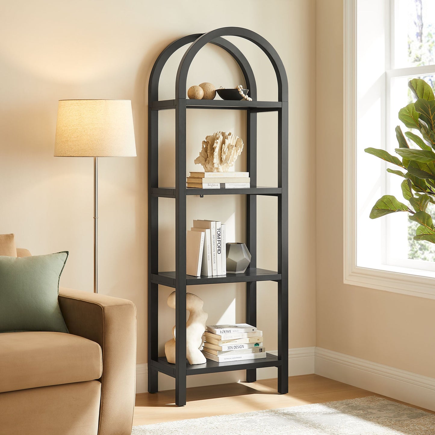Vexley 72 Inch Tall Narrow Arched Bookshelf