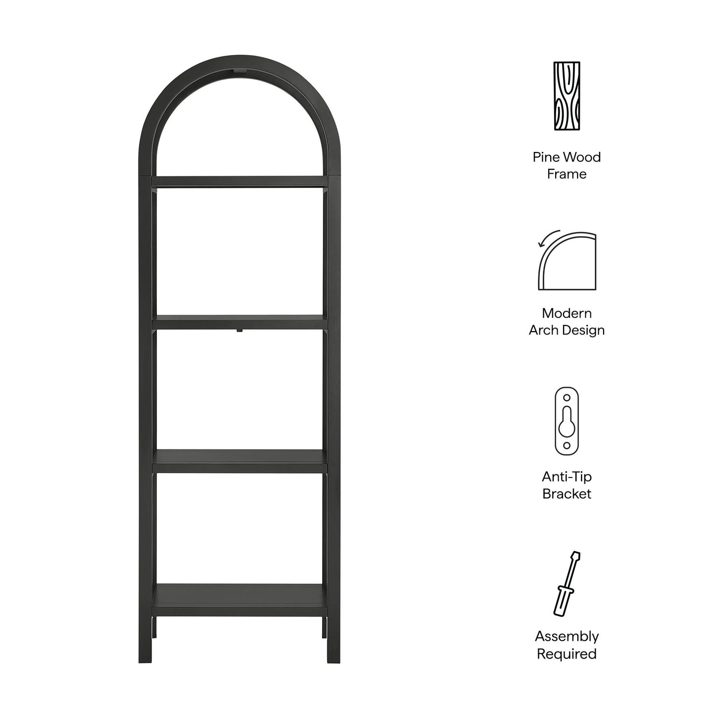 Vexley 72 Inch Tall Narrow Arched Bookshelf