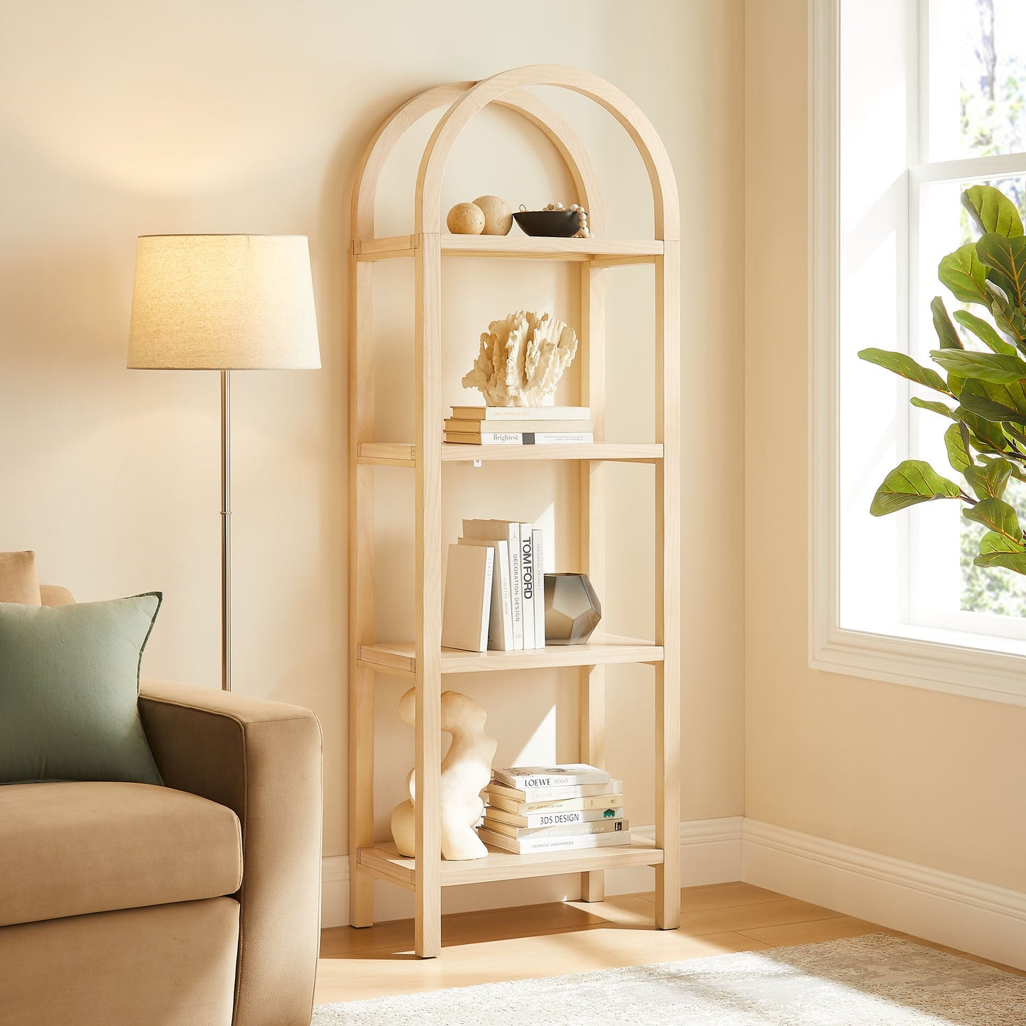 Vexley 72 Inch Tall Narrow Arched Bookshelf