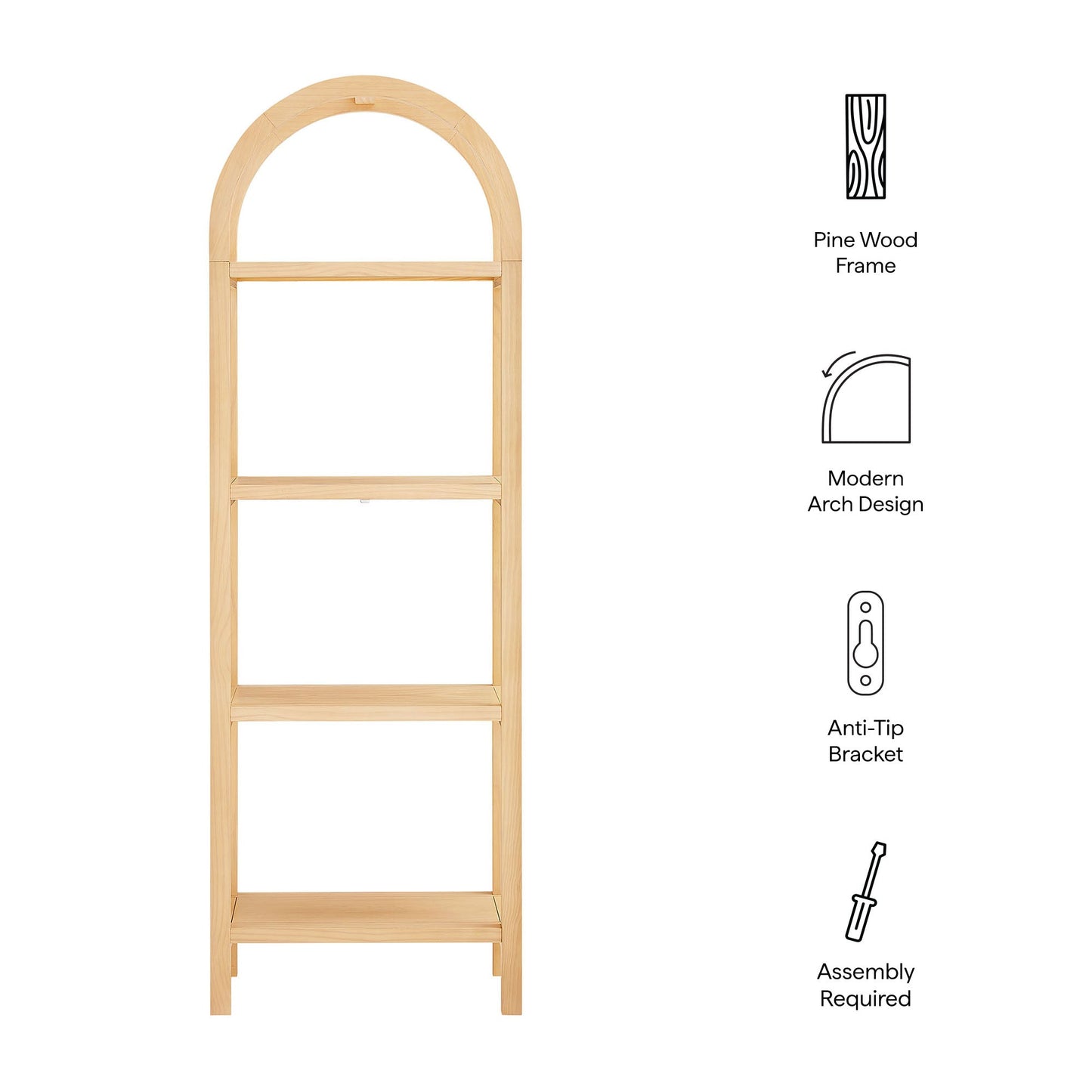 Vexley 72 Inch Tall Narrow Arched Bookshelf
