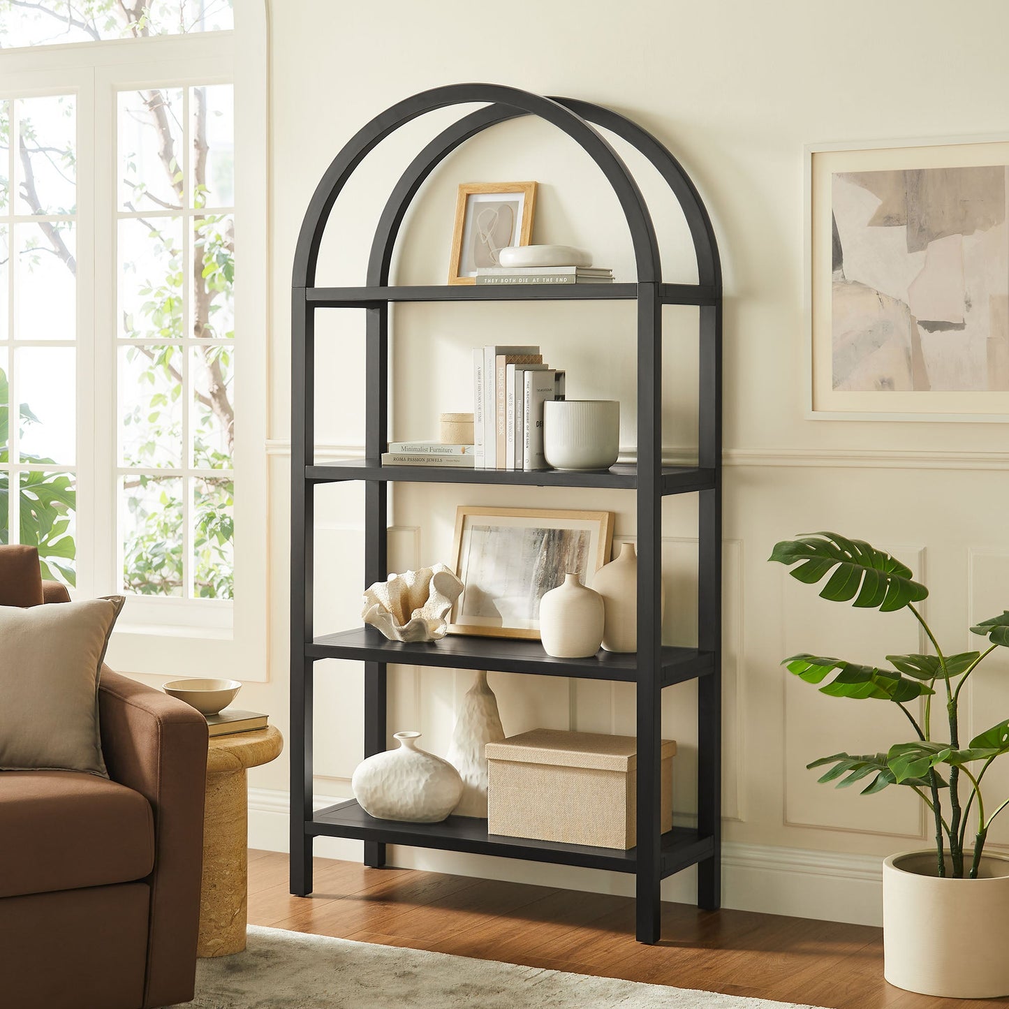 Vexley 72 Inch Large Arched Bookshelf
