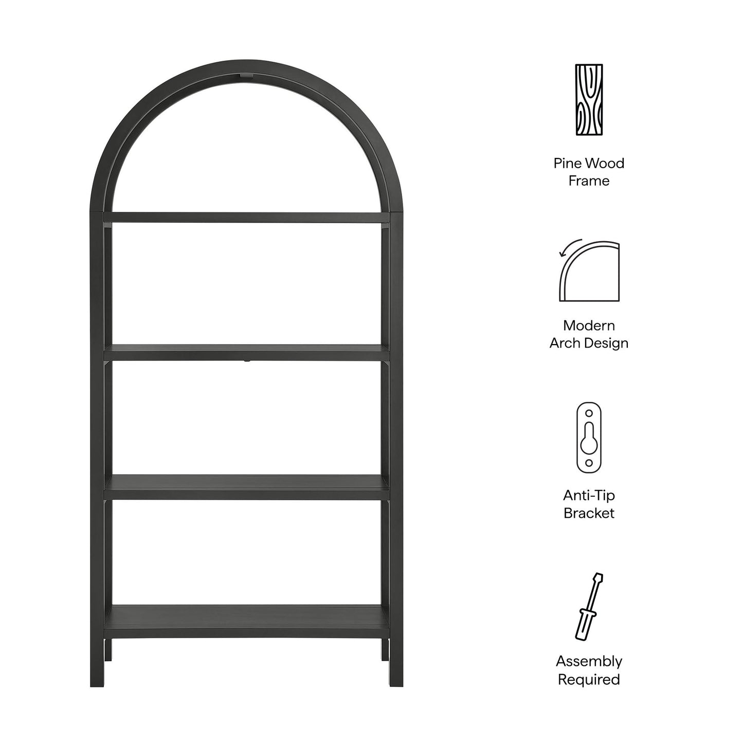 Vexley 72 Inch Large Arched Bookshelf