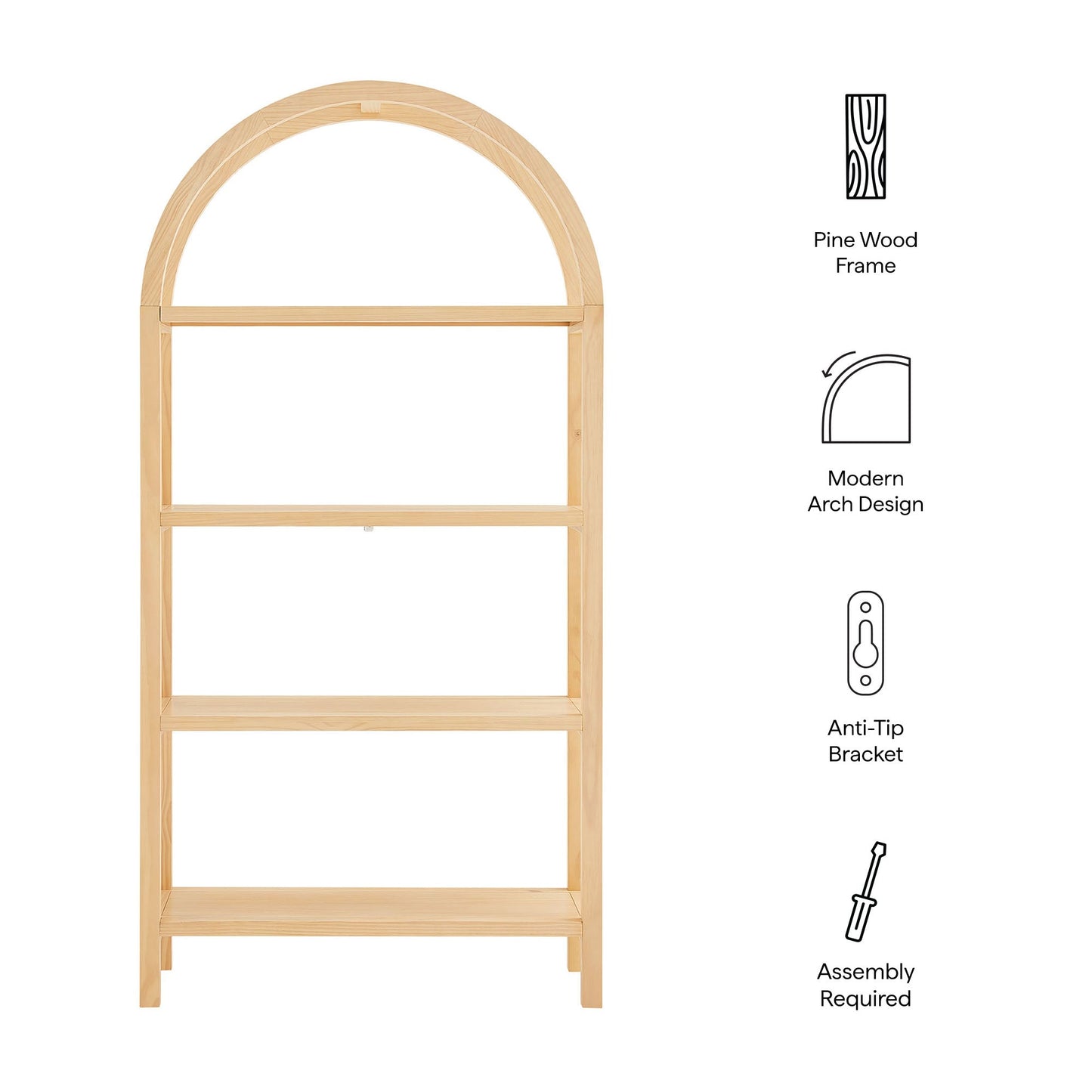 Vexley 72 Inch Large Arched Bookshelf