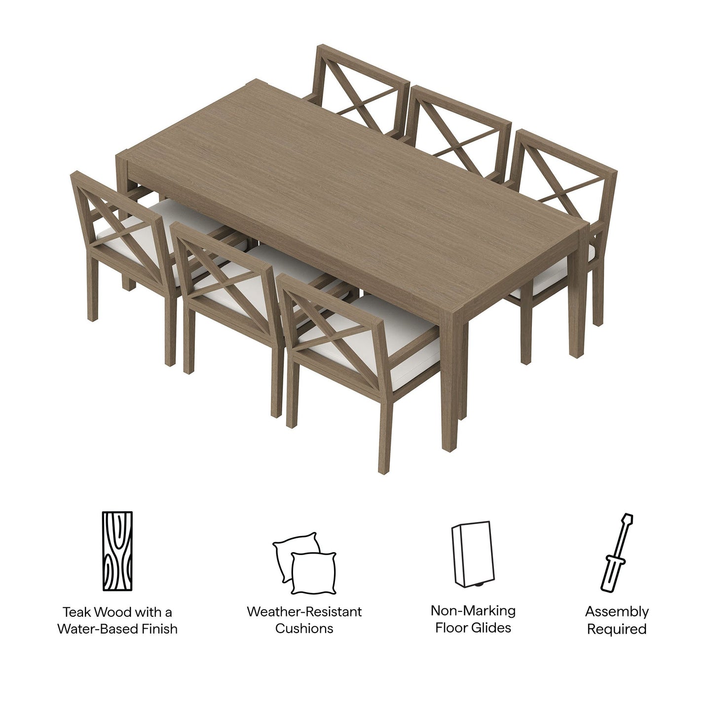 Northlake 7-Piece Outdoor Patio Teak Wood Dining Set