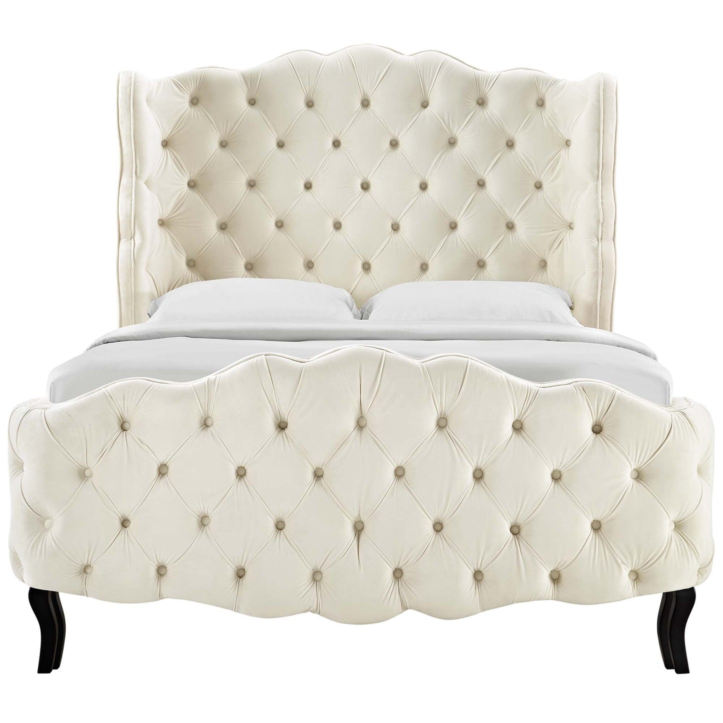 Violette Tufted Wingback Performance Velvet Queen Platform Bed