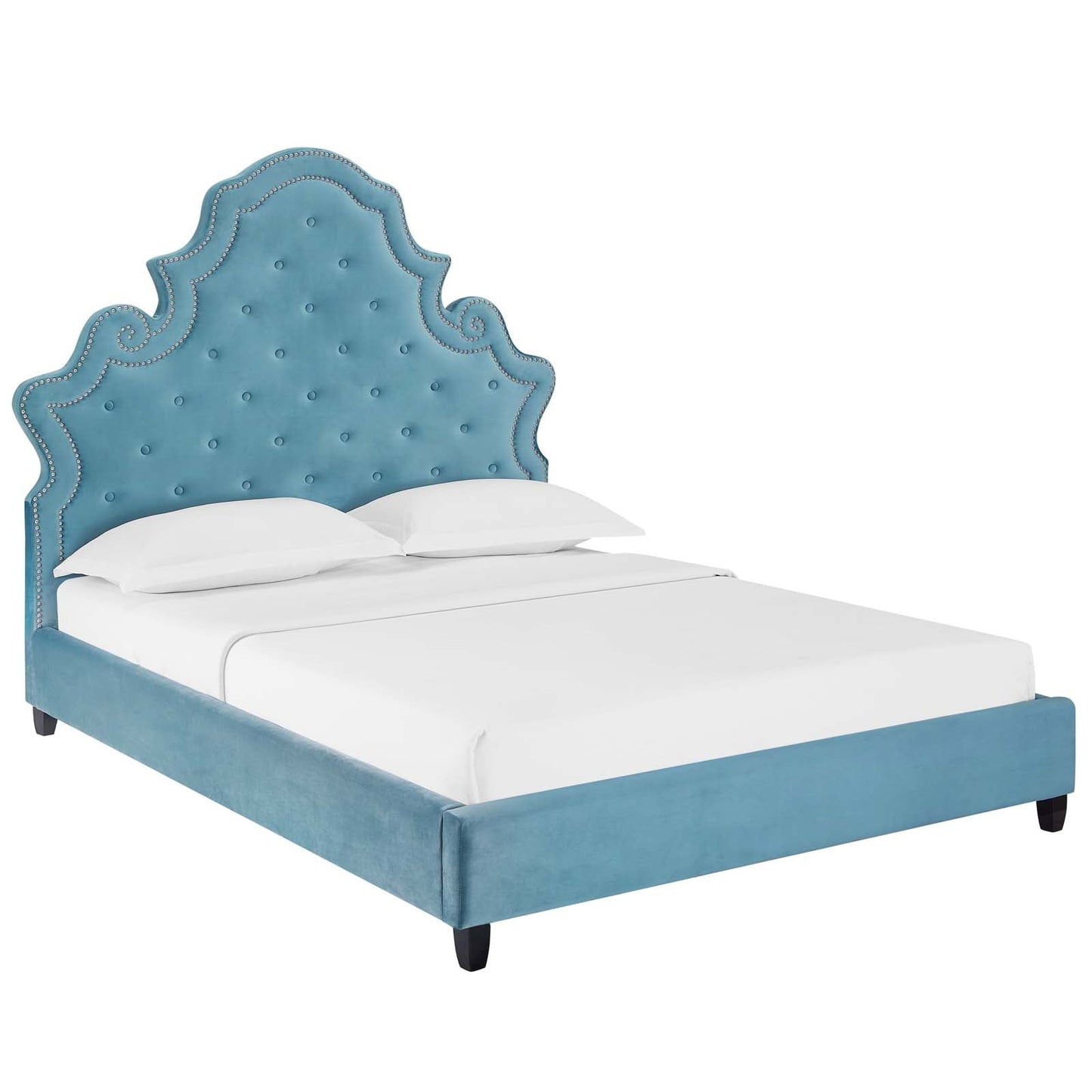 Valentina Tufted Nailhead Performance Velvet Platform Bed