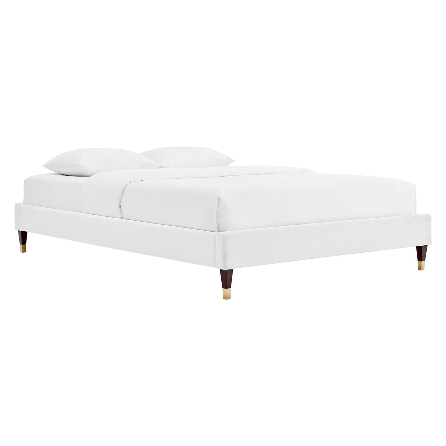 Zahra Channel Tufted Performance Velvet Platform Bed With Wood and Gold Legs