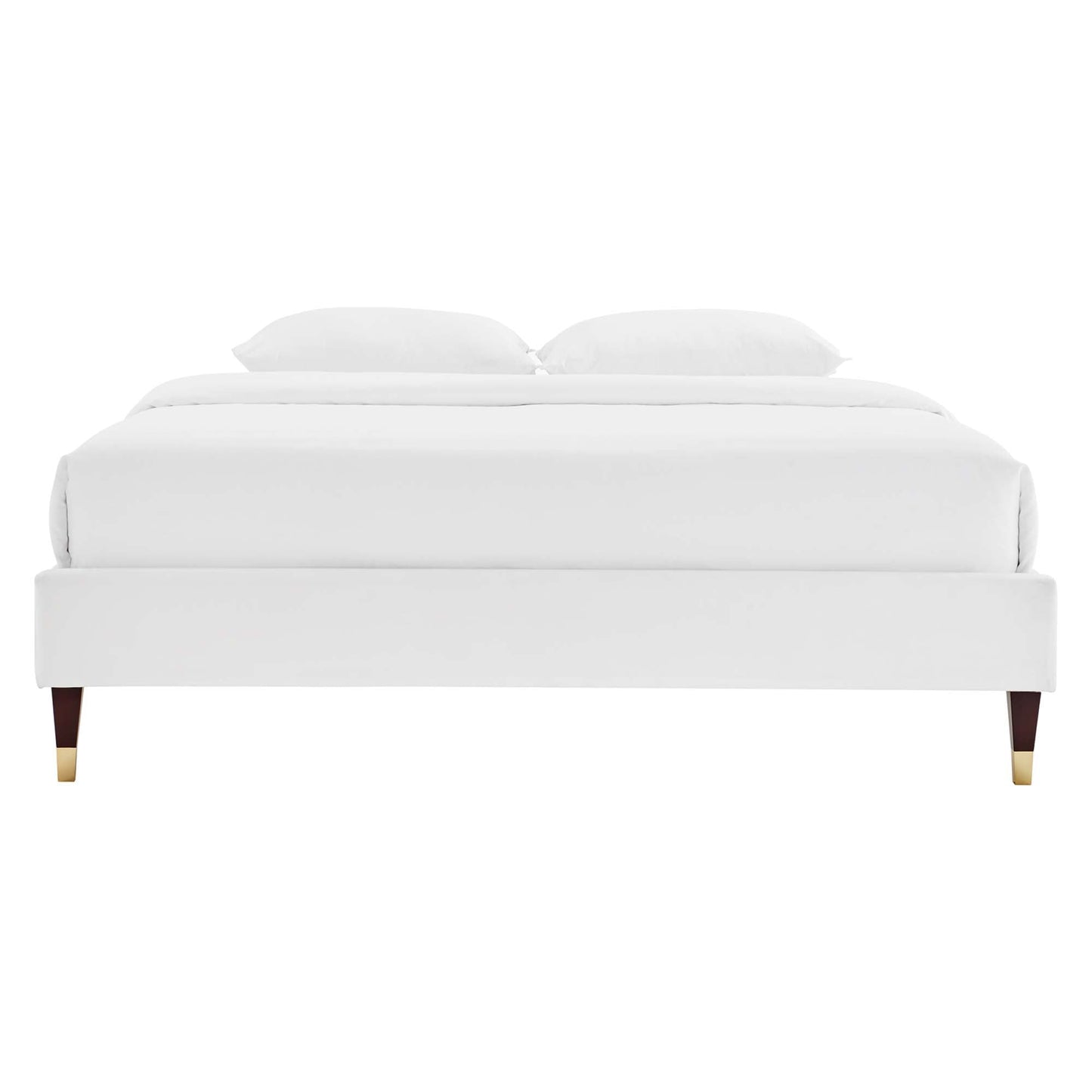 Zahra Channel Tufted Performance Velvet Platform Bed With Wood and Gold Legs