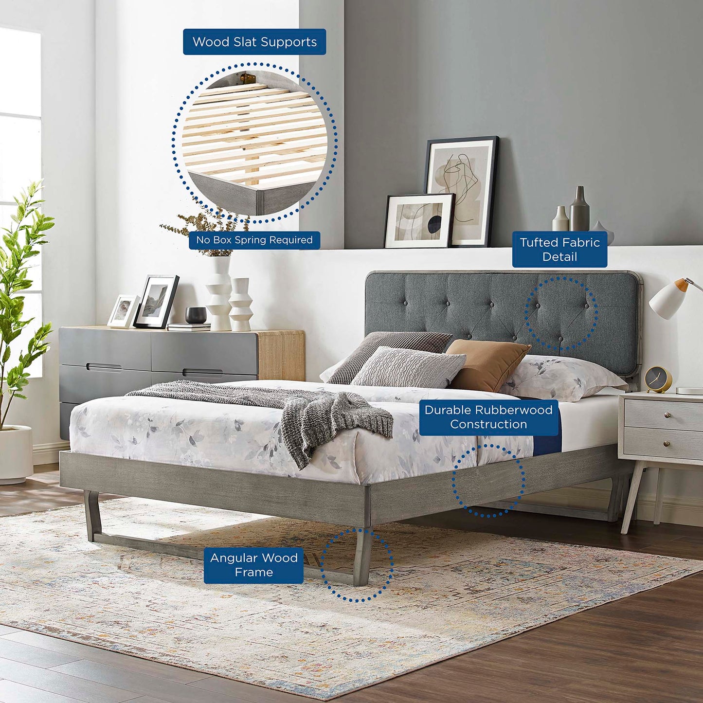 Bridgette Wood Platform Bed With Angular Frame