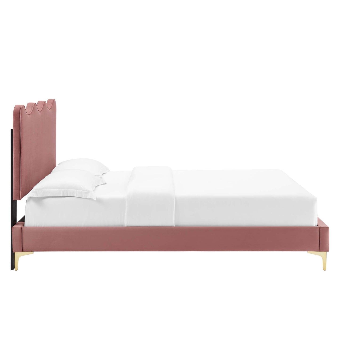 Current Performance Velvet Platform Bed With Gold Metal Legs