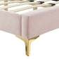 Current Performance Velvet Platform Bed With Gold Metal Legs