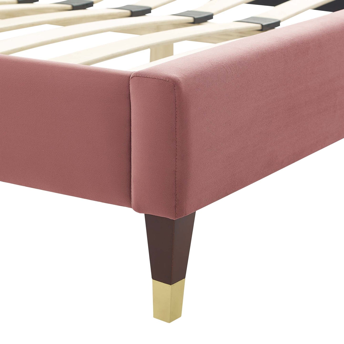 Current Performance Velvet Platform Bed With Wood and Gold Legs