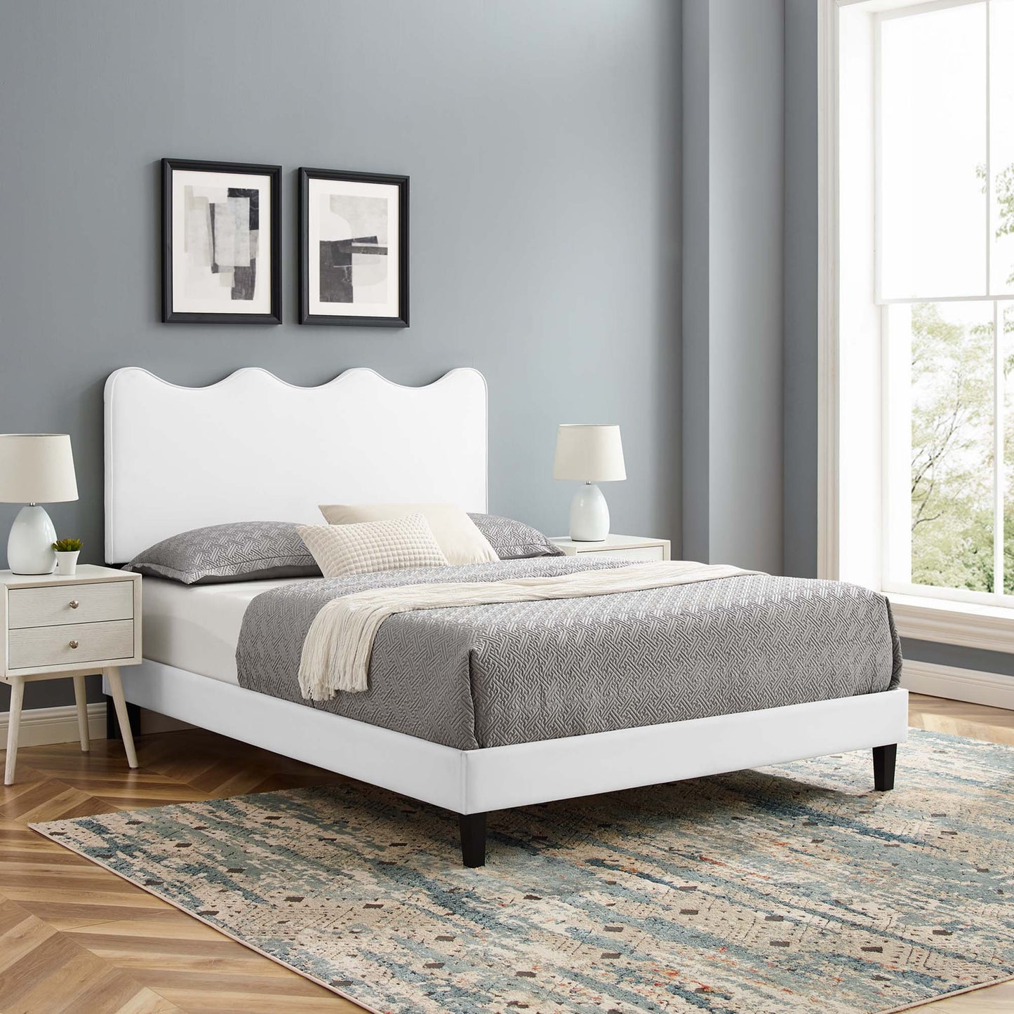Current Performance Velvet Platform Bed With Black Wood Legs