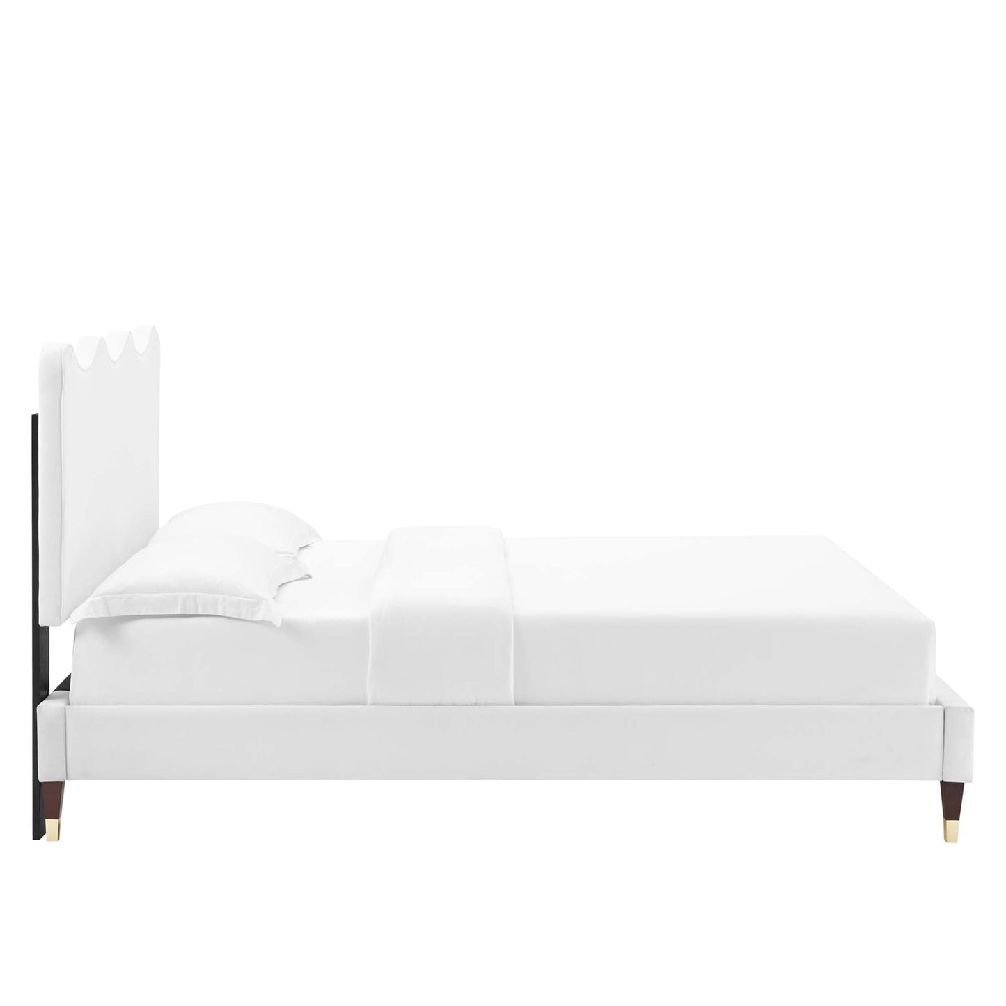 Current Performance Velvet Platform Bed With Wood and Gold Legs