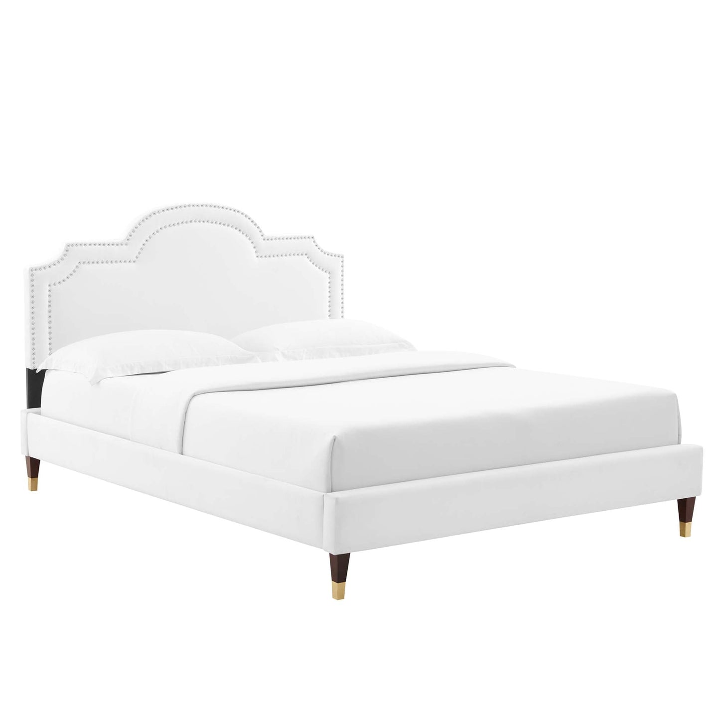 Aviana Performance Velvet Bed With Wood and Gold Legs