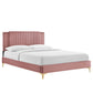 Zahra Channel Tufted Performance Velvet Platform Bed With Gold Metal Legs