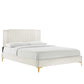 Zahra Channel Tufted Performance Velvet Platform Bed With Gold Metal Legs