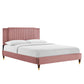 Zahra Channel Tufted Performance Velvet Platform Bed With Wood and Gold Legs