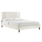 Zahra Channel Tufted Performance Velvet Platform Bed With Wood and Gold Legs