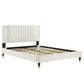 Zahra Channel Tufted Performance Velvet Platform Bed With Wood and Gold Legs