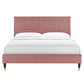 Yasmine Channel Tufted Performance Velvet Platform Bed With Wood and Gold Legs