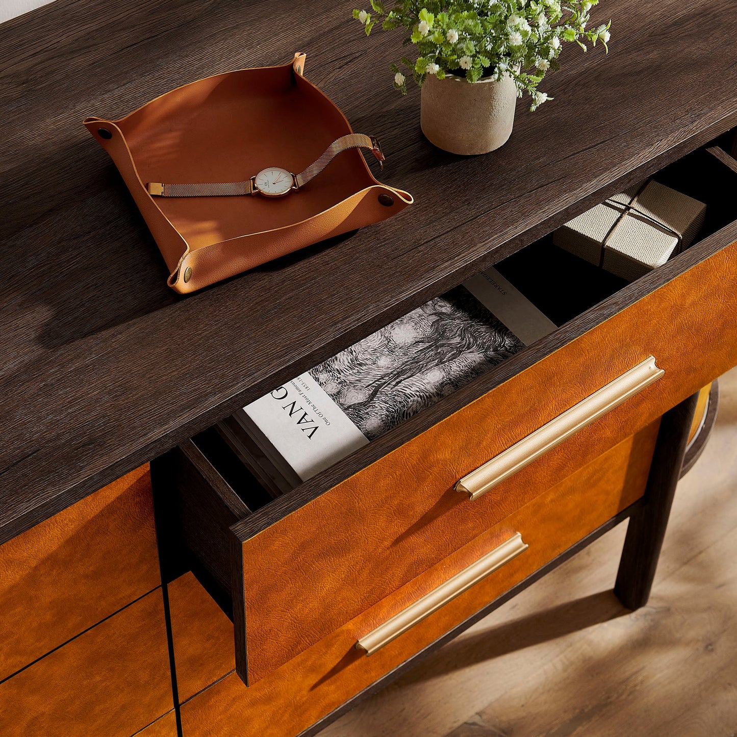 Coralie Curved 6-Drawer Vegan Leather Oval Dresser