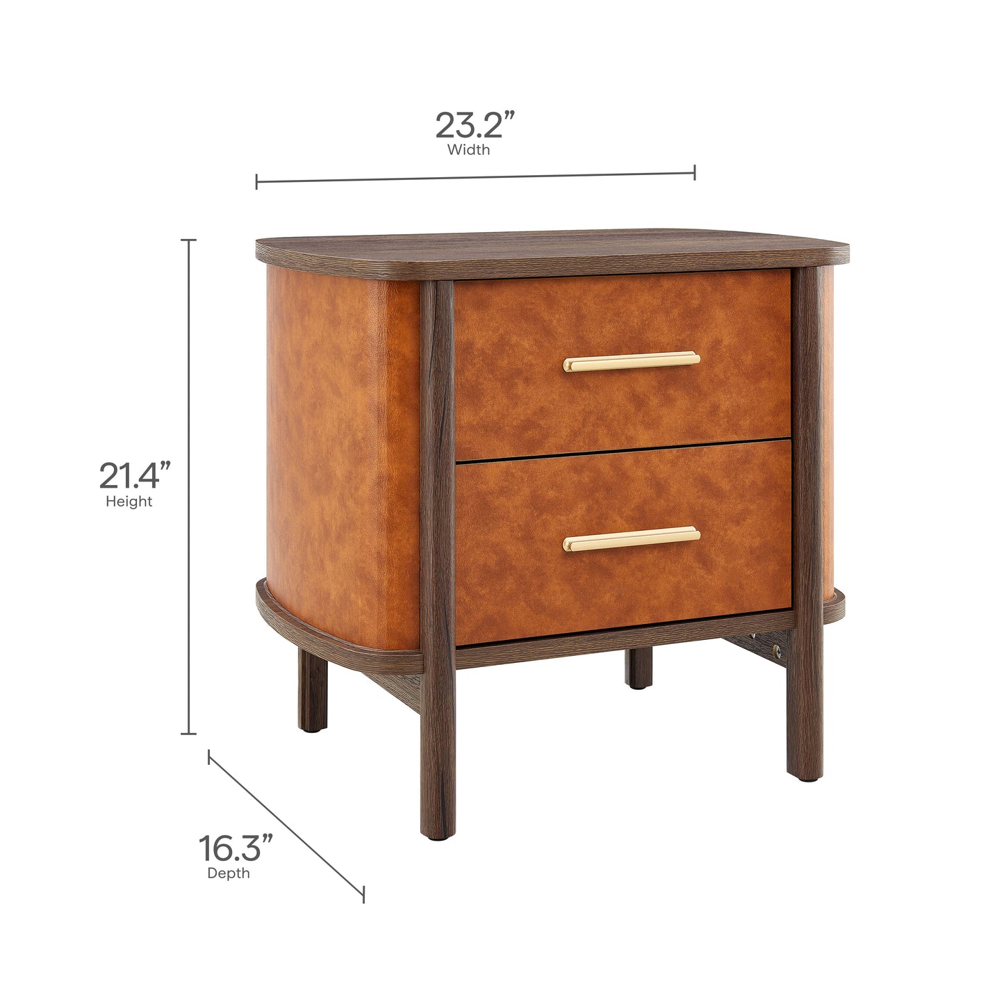 Coralie 2-Drawer Curved Vegan Leather Nightstand