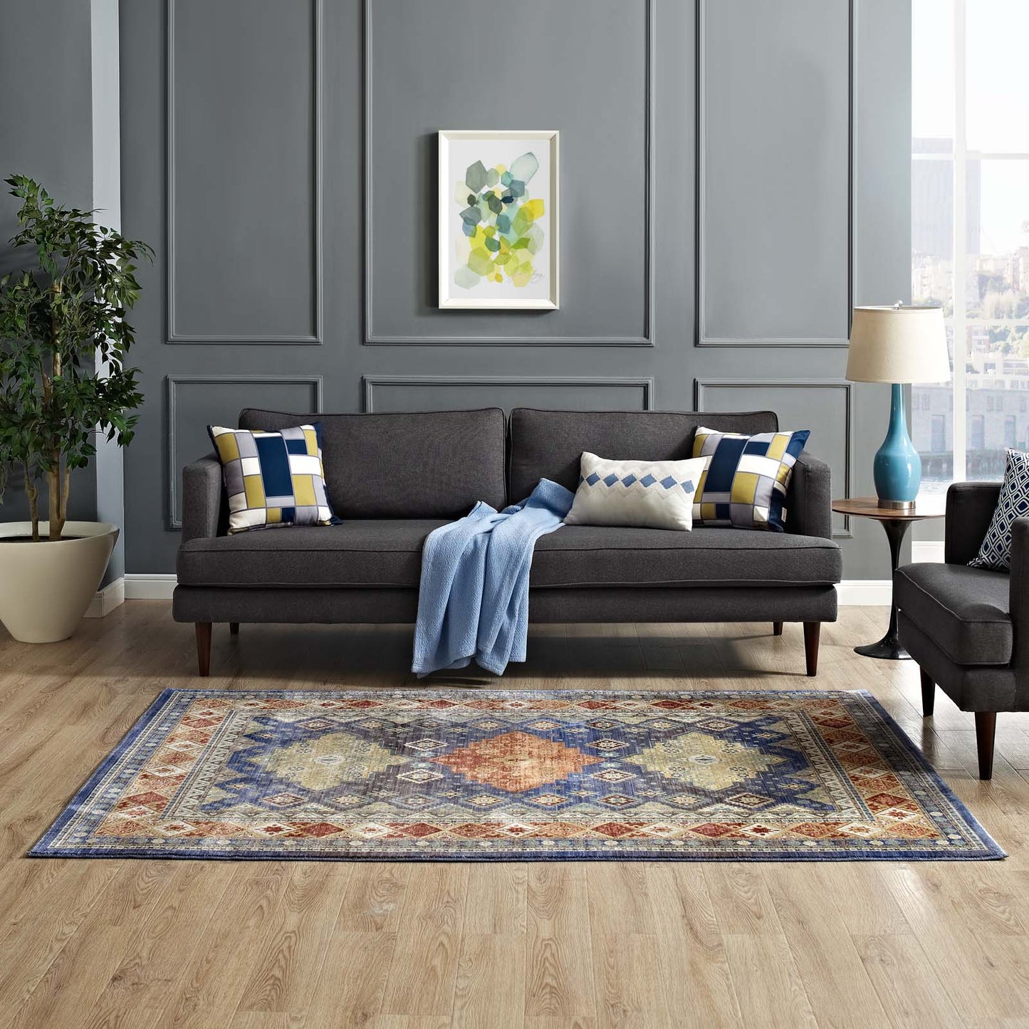 Atzi  Distressed Southwestern Diamond Floral Area Rug