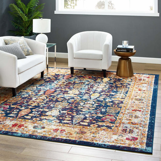 Entourage Jessa Distressed Vintage Floral Lattice Area Rug